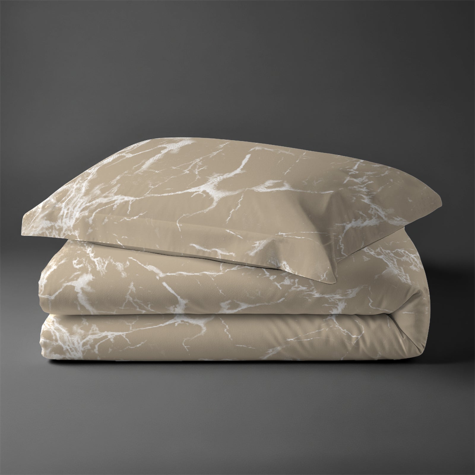 Single size cotton duvet cover set marble taupe Pizuna Linens durable and breathable